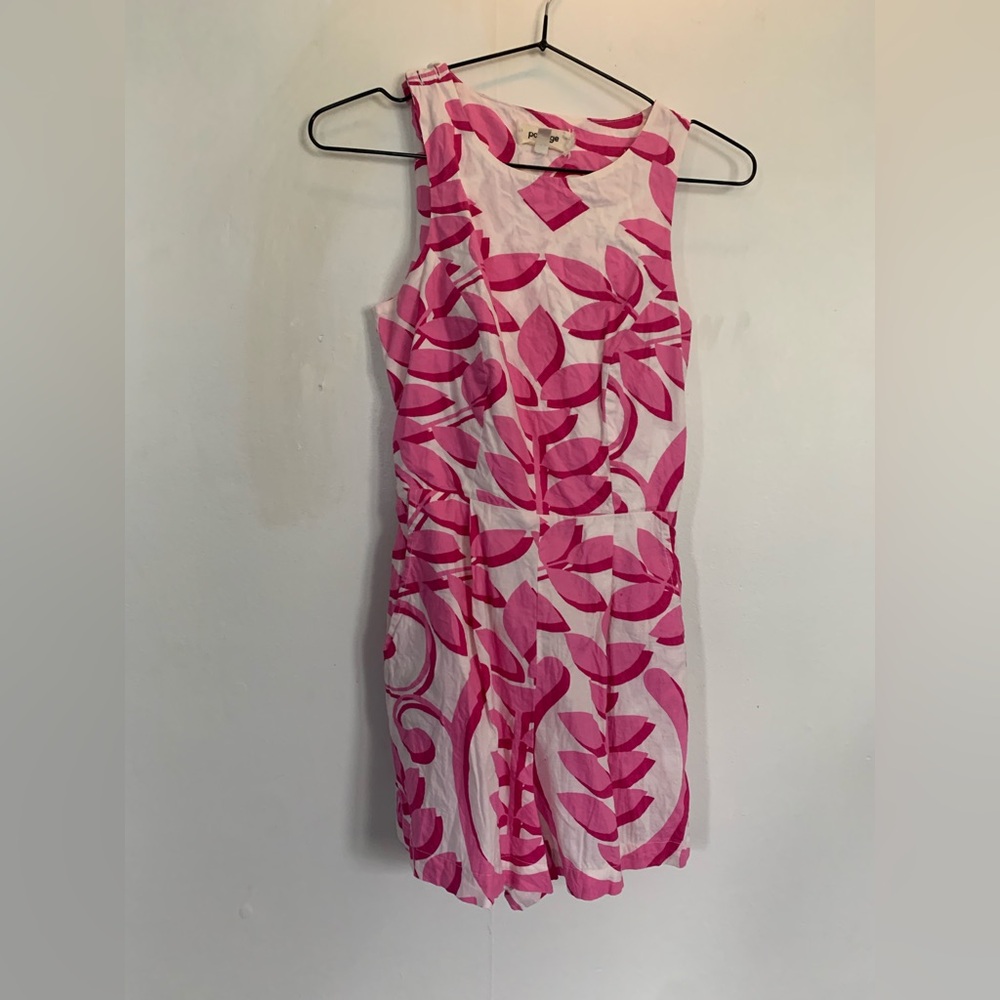Pink Leaf Pattern Sleeveless Romper